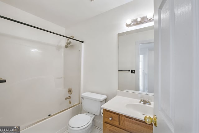 full bathroom with toilet, vanity, and shower / bath combination