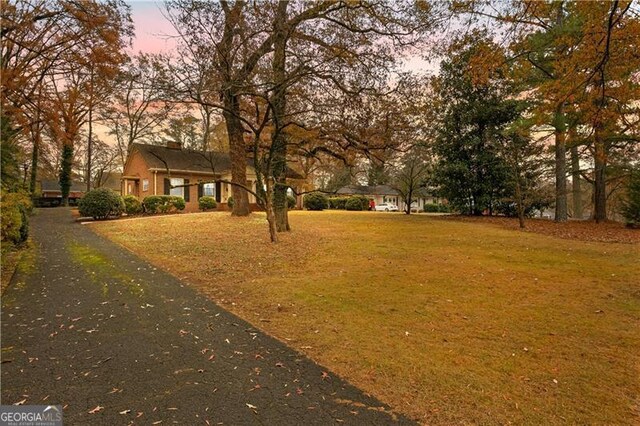 view of yard at dusk