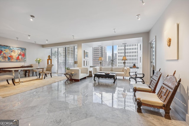 living room featuring a wealth of natural light