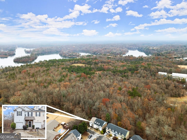 bird's eye view featuring a water view