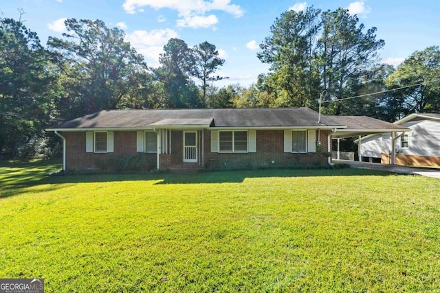 single story home featuring a front yard and a carport