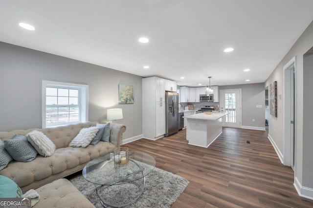 living room featuring dark hardwood / wood-style floors