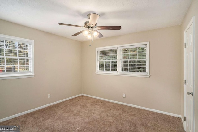 carpeted empty room featuring a textured ceiling and plenty of natural light