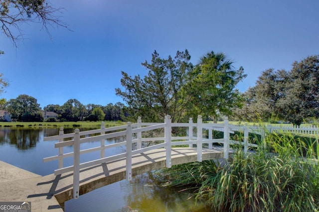 dock area with a water view