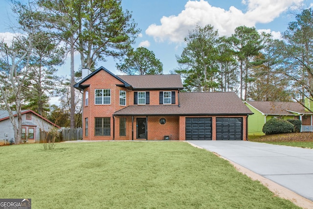 view of front of property featuring a garage and a front yard