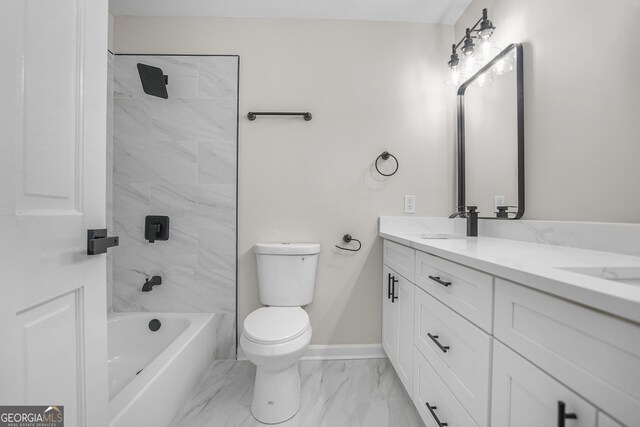 full bathroom with vanity, toilet, and tiled shower / bath