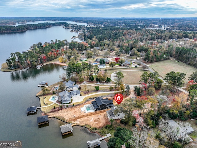 aerial view with a water view