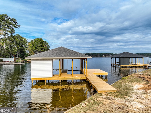 view of dock featuring a water view