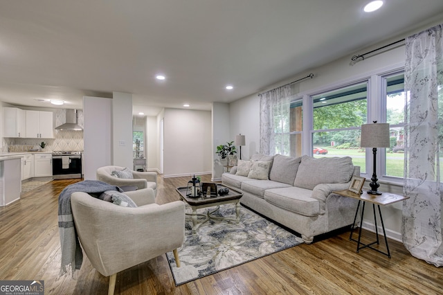 living room with light wood-type flooring