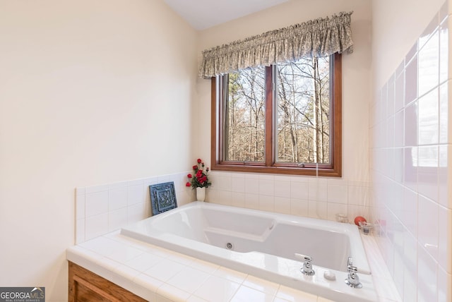 bathroom featuring a relaxing tiled tub