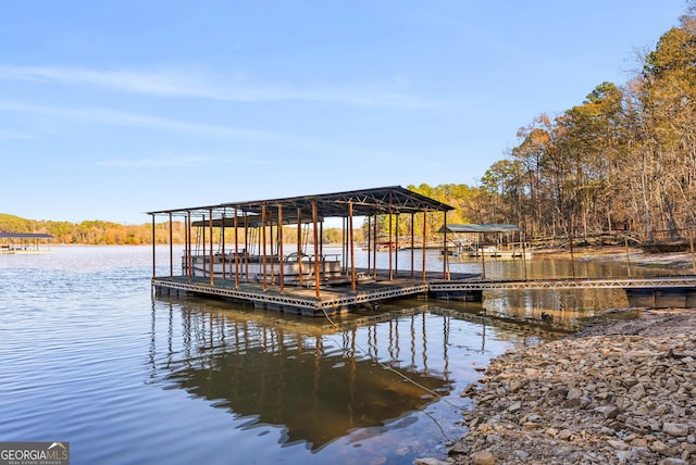 view of dock featuring a water view