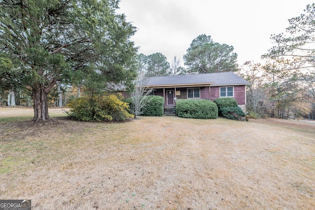 single story home featuring a front lawn