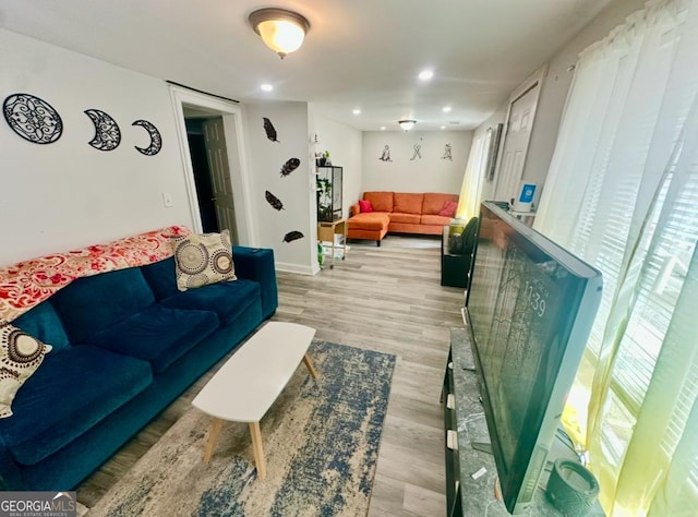 living room featuring light wood-type flooring