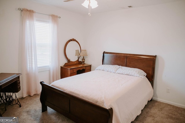 bedroom with carpet flooring and ceiling fan