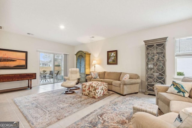 view of tiled living room