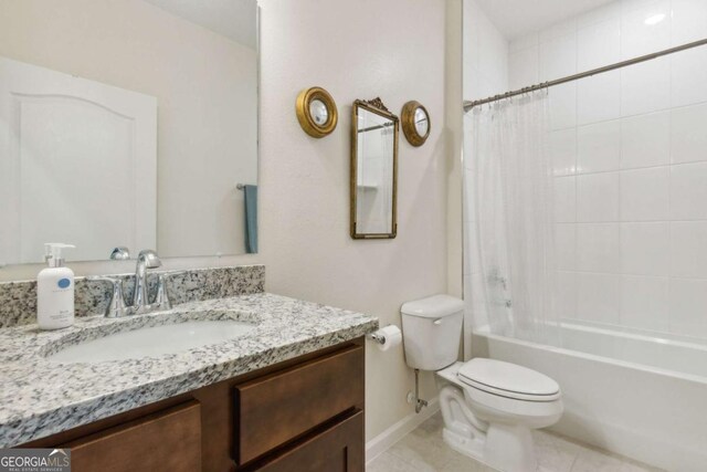 full bathroom with tile patterned floors, vanity, shower / bath combination with curtain, and toilet