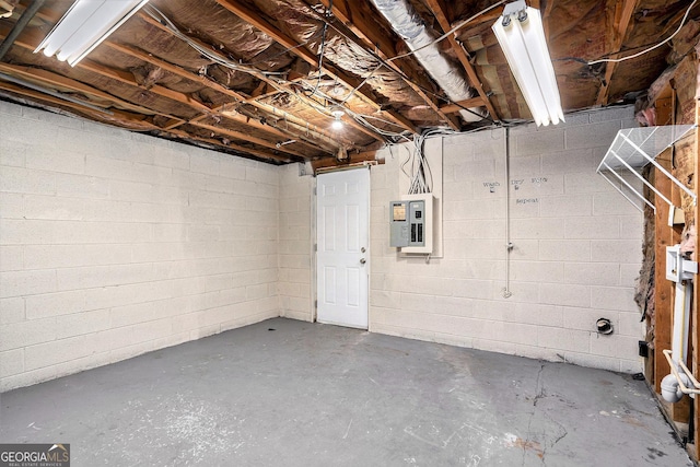 basement with electric panel