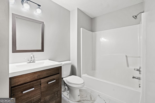 full bathroom featuring vanity, toilet, and tub / shower combination