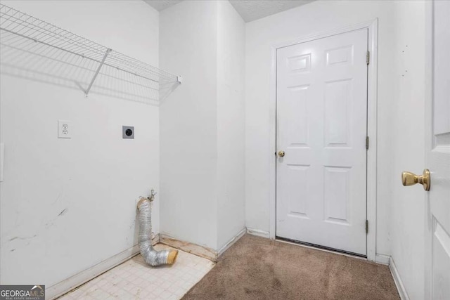 washroom with carpet floors and hookup for an electric dryer