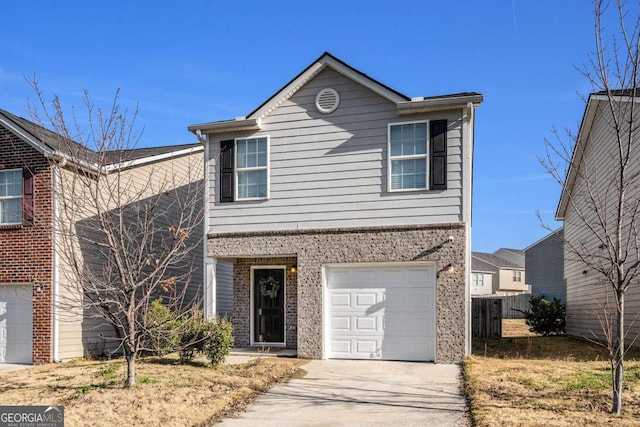 front facade with a garage