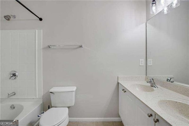 full bathroom featuring tile patterned flooring, shower / tub combination, vanity, and toilet