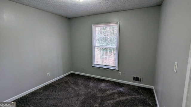 carpeted spare room with a textured ceiling