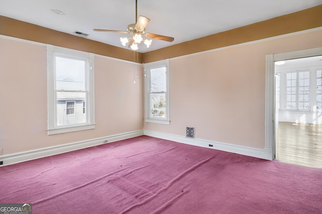 unfurnished room featuring carpet floors and ceiling fan