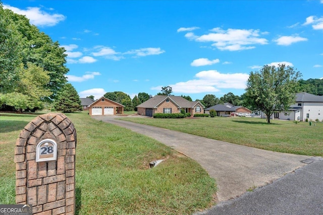 ranch-style home with a front lawn