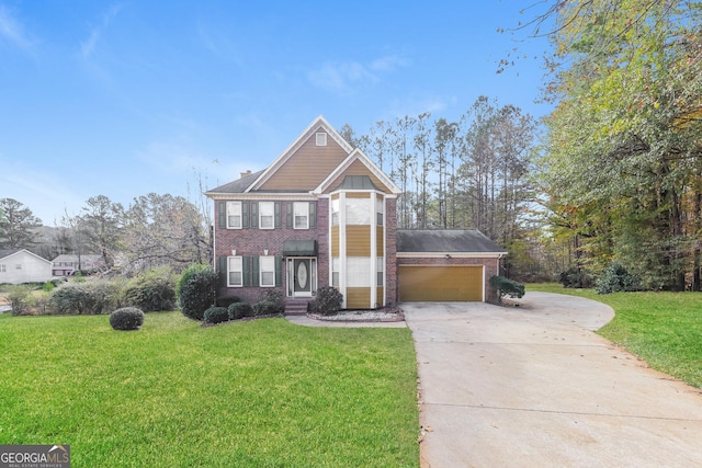 view of front of house featuring a garage and a front yard