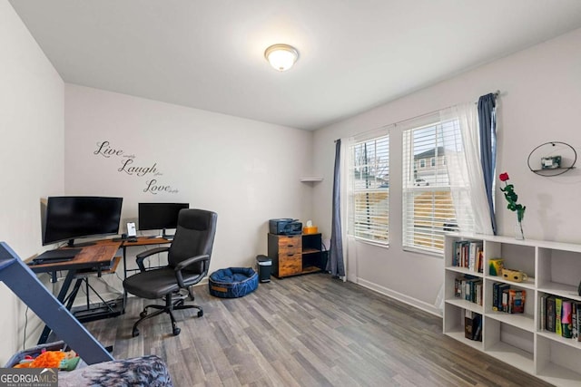 office space with hardwood / wood-style flooring