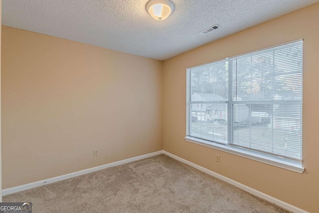 carpeted spare room with a textured ceiling