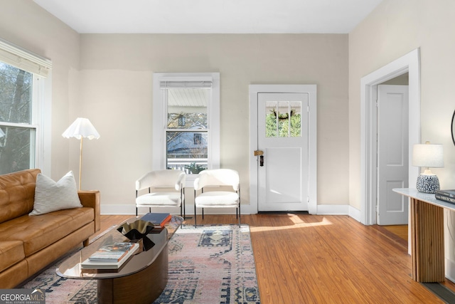 living room featuring light wood-type flooring