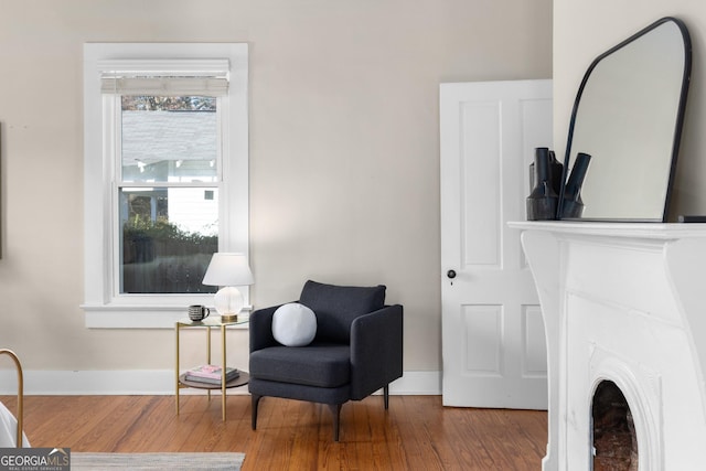 sitting room featuring wood-type flooring and a wealth of natural light