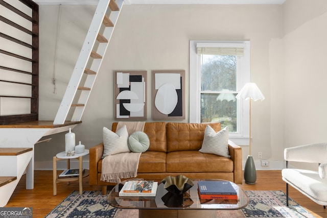 living room with hardwood / wood-style floors