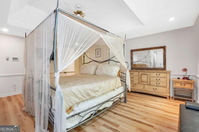 bedroom with light hardwood / wood-style flooring