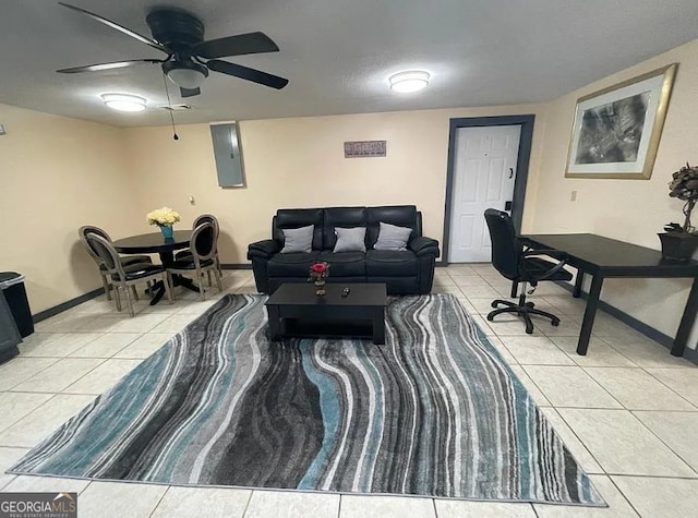 tiled living room with electric panel