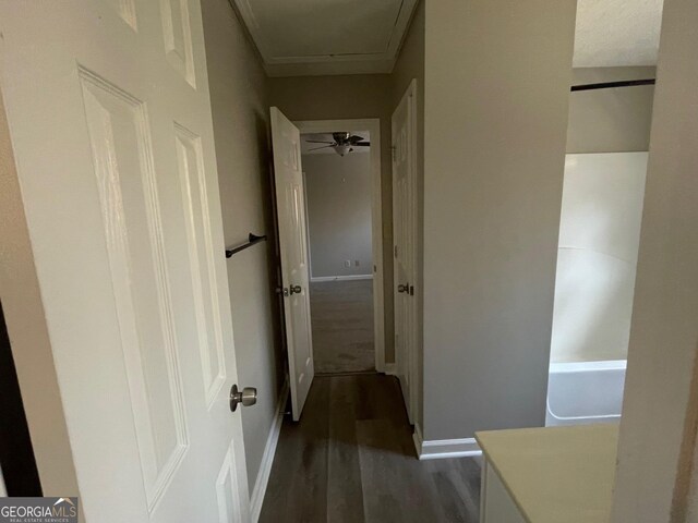 corridor with dark hardwood / wood-style floors