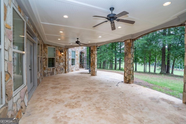 view of patio / terrace featuring ceiling fan