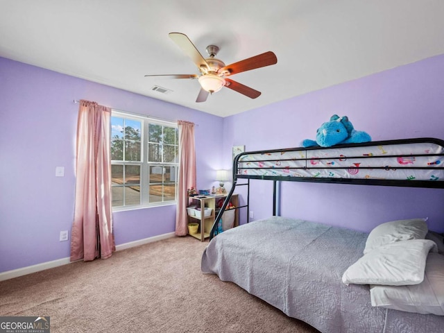 bedroom with carpet flooring and ceiling fan