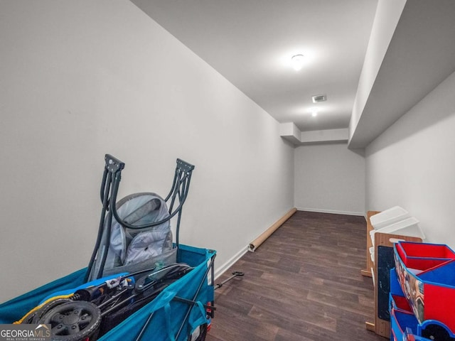 interior space with dark wood-type flooring