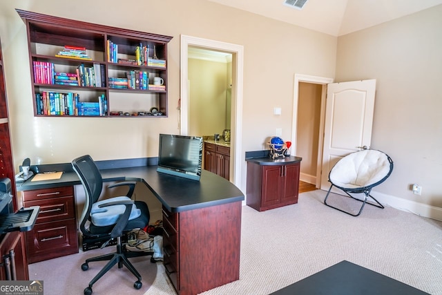 view of carpeted office space