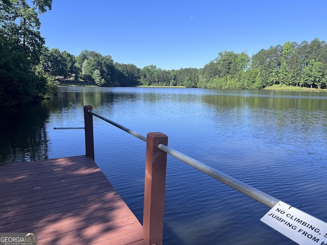 view of dock with a water view