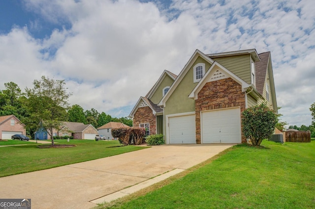 view of front of house with a garage and a front yard