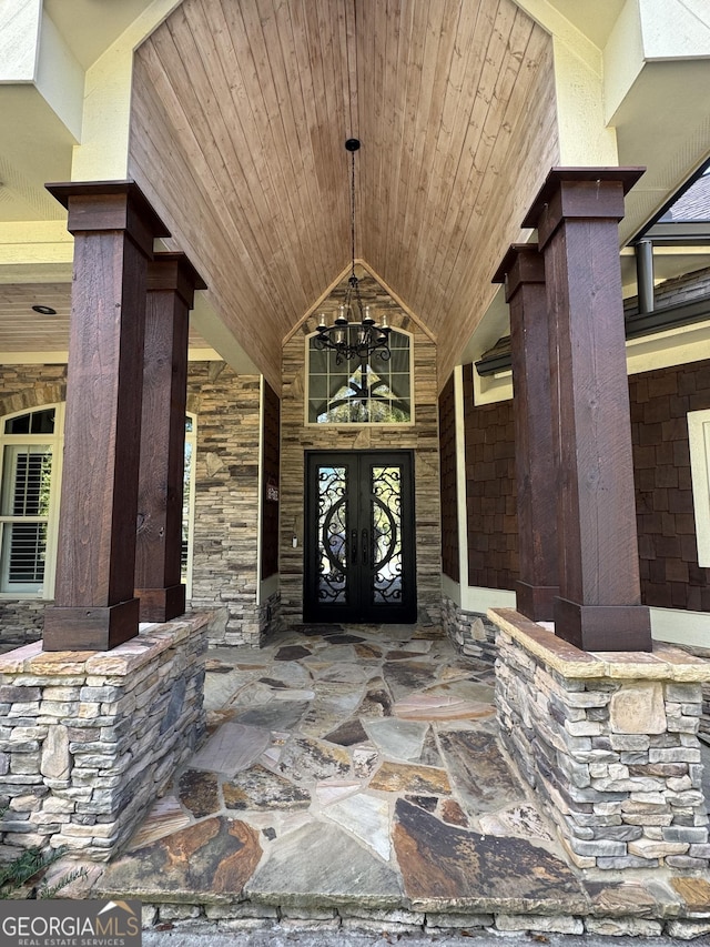 property entrance with french doors