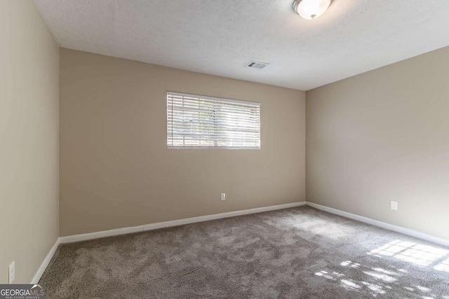 unfurnished room with a textured ceiling and carpet floors