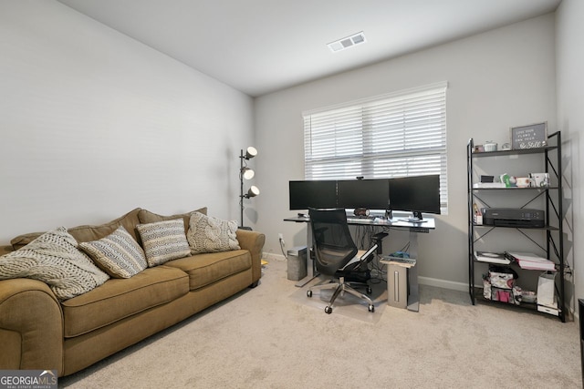 view of carpeted home office