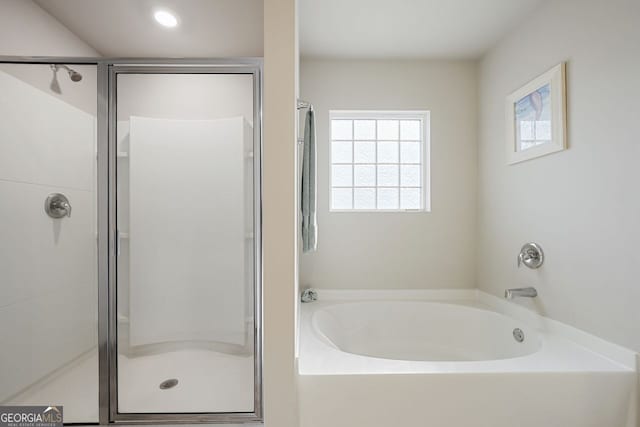 bathroom with plus walk in shower