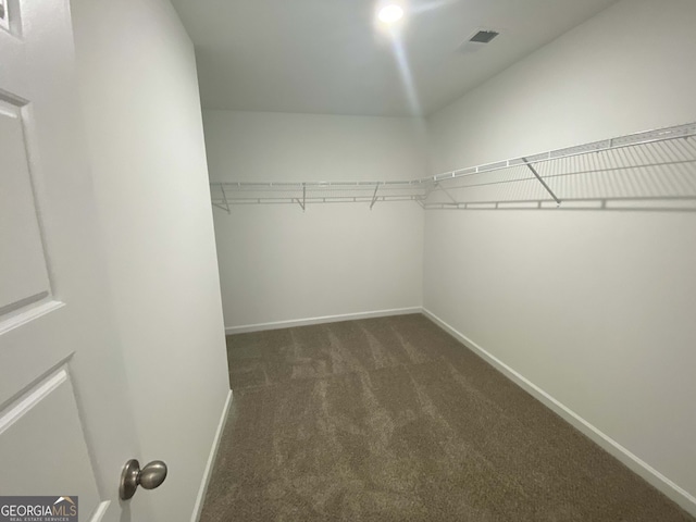 spacious closet with dark colored carpet