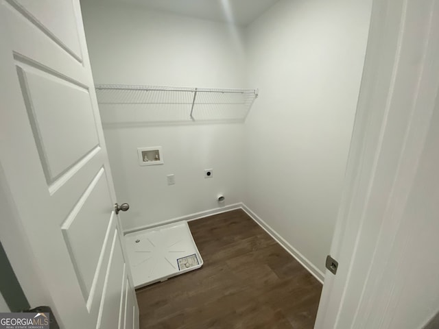 clothes washing area with electric dryer hookup, dark hardwood / wood-style flooring, and hookup for a washing machine