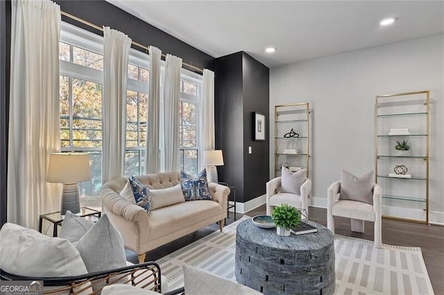 sitting room featuring hardwood / wood-style floors and a healthy amount of sunlight